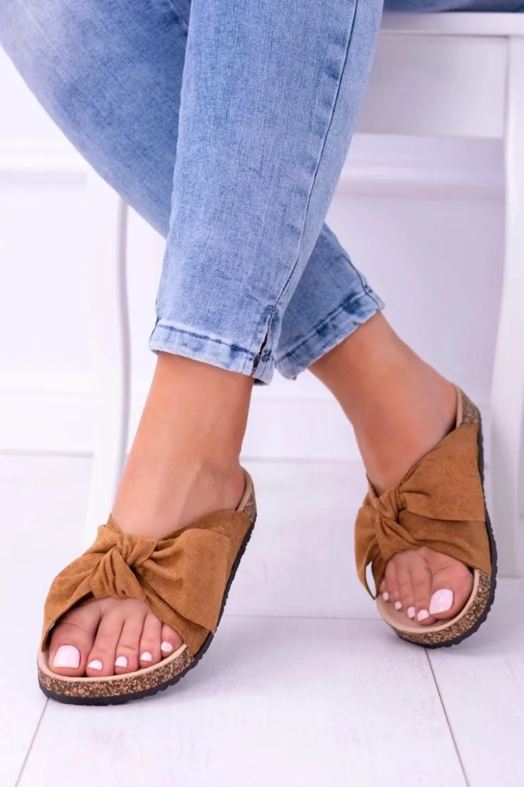 Outlet Boto Damskie Klapki Z Kokardami Na Korku Camel Sunshine