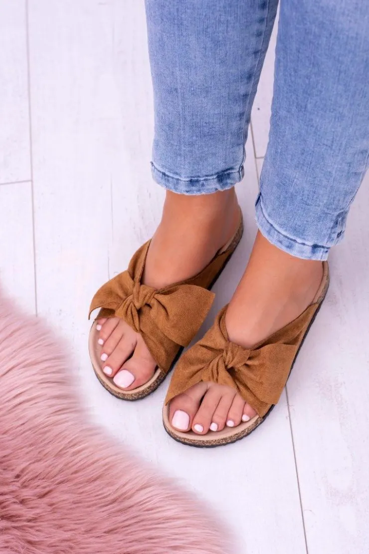 Outlet Boto Damskie Klapki Z Kokardami Na Korku Camel Sunshine