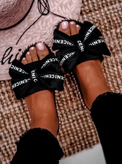 Hot Boto Damskie Klapki Z Kokardką Czarne Tarela