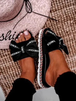 Hot Boto Damskie Klapki Z Kokardką Czarne Tarela