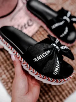 Hot Boto Damskie Klapki Z Kokardką Czarne Tarela