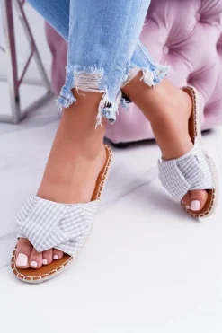 Boto Damskie Klapki Z Kokardkami Pin-up Girl Szare