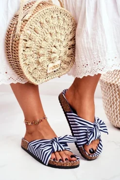 Damskie Boto Damskie Klapki Z Kokardkami Pin-up Granatowe Verrone