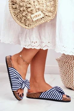 Damskie Boto Damskie Klapki Z Kokardkami Pin-up Granatowe Verrone