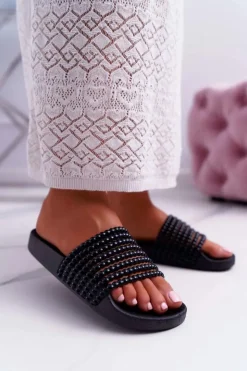 Damskie Boto Damskie Klapki z Koralikami Czarne Elavi