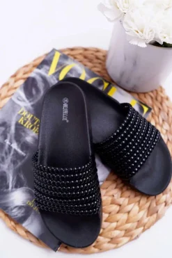 Damskie Boto Damskie Klapki z Koralikami Czarne Elavi