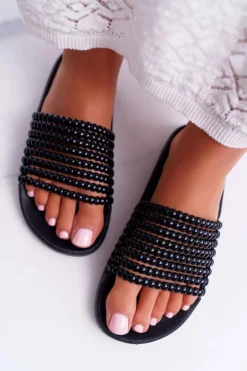 Damskie Boto Damskie Klapki z Koralikami Czarne Elavi