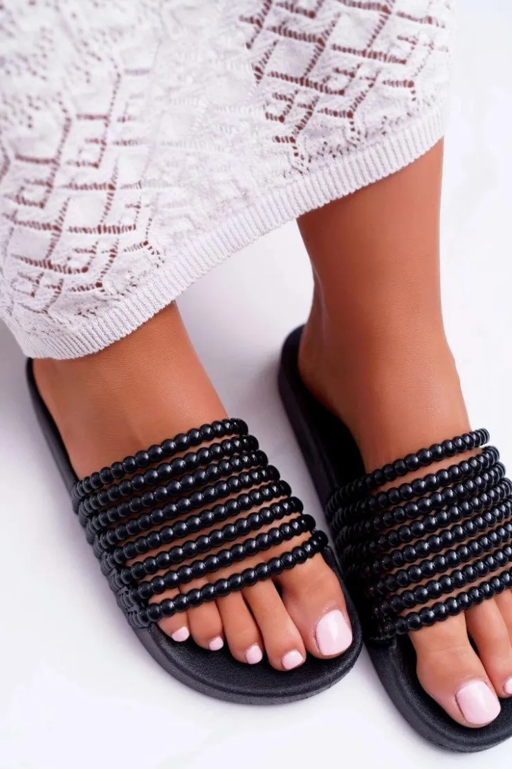 Damskie Boto Damskie Klapki z Koralikami Czarne Elavi