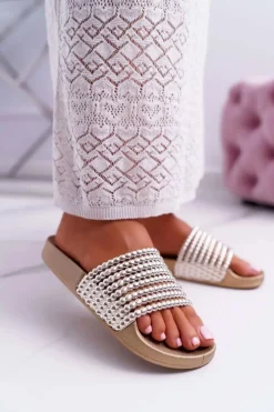 Best Boto Damskie Klapki z Koralikami Złote Elavi