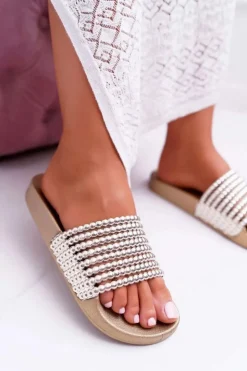 Best Boto Damskie Klapki z Koralikami Złote Elavi