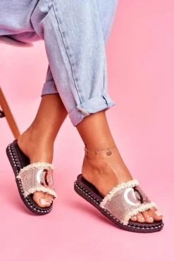 Damskie Boto Damskie Klapki Z Kryształkami Różowe Złoto Valley