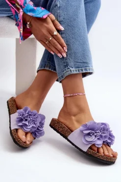 Sale Boto Damskie Klapki Z Kwiatami Fioletowe Lulania