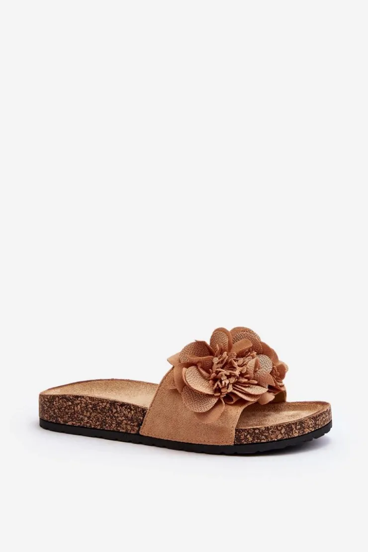 Outlet Boto Damskie Klapki Z Kwiatami Brązowe Lulania