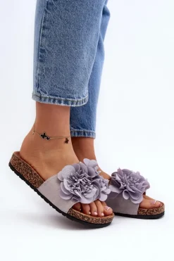 Damskie Boto Damskie Klapki Z Kwiatami Szare Lulania