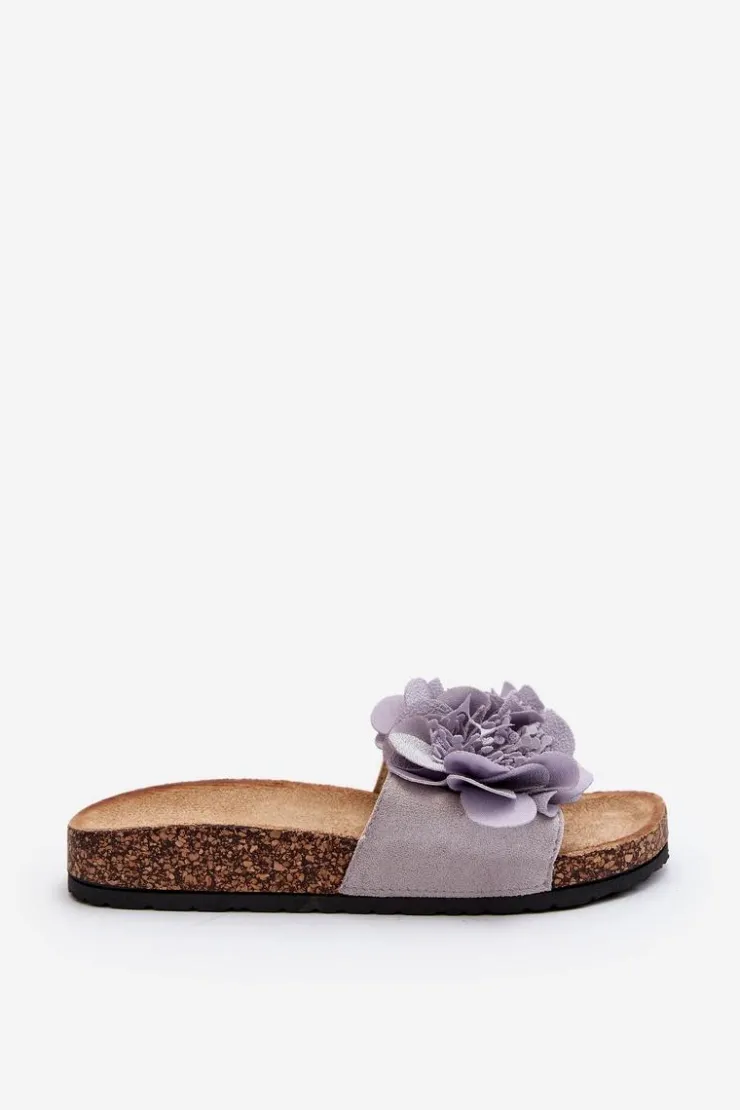 Damskie Boto Damskie Klapki Z Kwiatami Szare Lulania