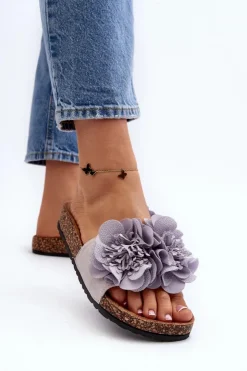 Damskie Boto Damskie Klapki Z Kwiatami Szare Lulania