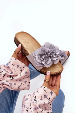 Damskie Boto Damskie Klapki Z Kwiatami Szare Lulania