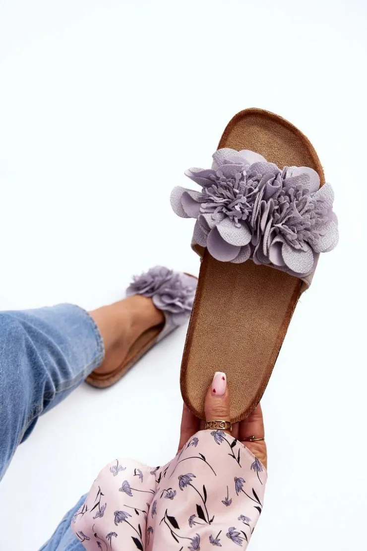 Damskie Boto Damskie Klapki Z Kwiatami Szare Lulania