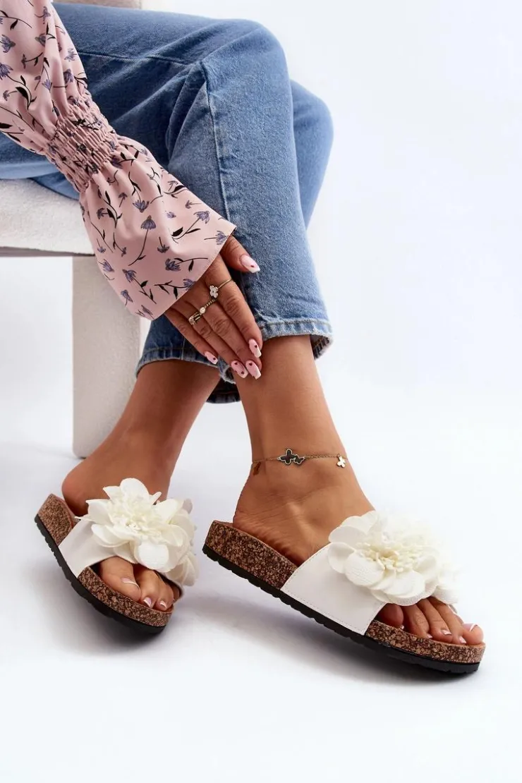 Damskie Boto Damskie Klapki Z Kwiatami Białe Lulania