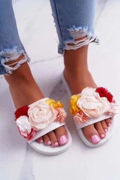 Online Boto Damskie Klapki Z Kwiatem Białe Della