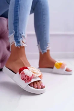 Online Boto Damskie Klapki Z Kwiatem Białe Della