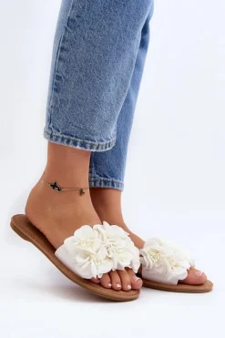 Clearance Boto Damskie Klapki Z Kwiatkami Białe Eelfan