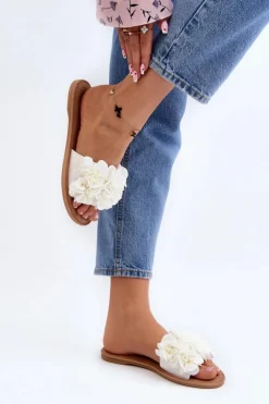 Clearance Boto Damskie Klapki Z Kwiatkami Białe Eelfan