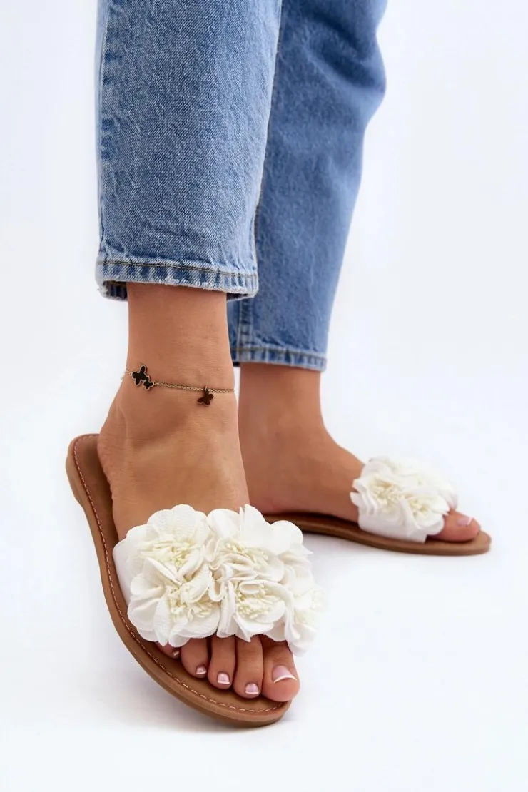 Clearance Boto Damskie Klapki Z Kwiatkami Białe Eelfan