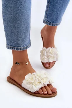 Clearance Boto Damskie Klapki Z Kwiatkami Białe Eelfan