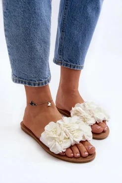 Clearance Boto Damskie Klapki Z Kwiatkami Białe Eelfan