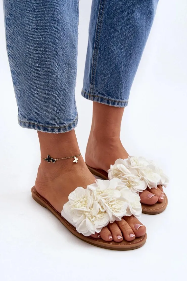 Clearance Boto Damskie Klapki Z Kwiatkami Białe Eelfan