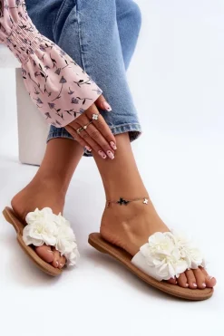 Clearance Boto Damskie Klapki Z Kwiatkami Białe Eelfan