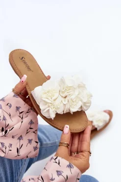 Clearance Boto Damskie Klapki Z Kwiatkami Białe Eelfan