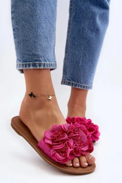 Boto Klapki Damskie Klasyczne*Damskie Klapki Z Kwiatkami Fuksja Eelfan