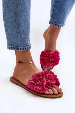 Boto Klapki Damskie Klasyczne*Damskie Klapki Z Kwiatkami Fuksja Eelfan