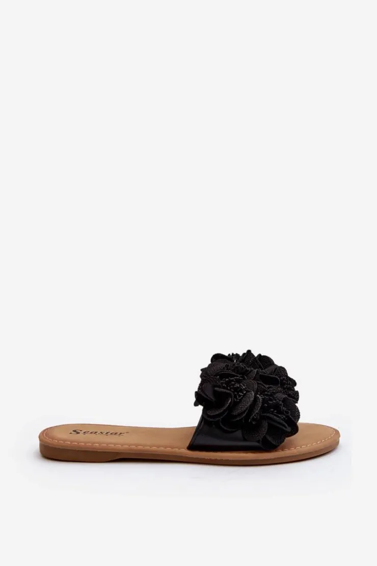 Damskie Boto Damskie Klapki Z Kwiatkami Czarne Eelfan