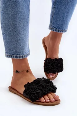 Damskie Boto Damskie Klapki Z Kwiatkami Czarne Eelfan