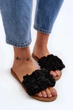 Damskie Boto Damskie Klapki Z Kwiatkami Czarne Eelfan