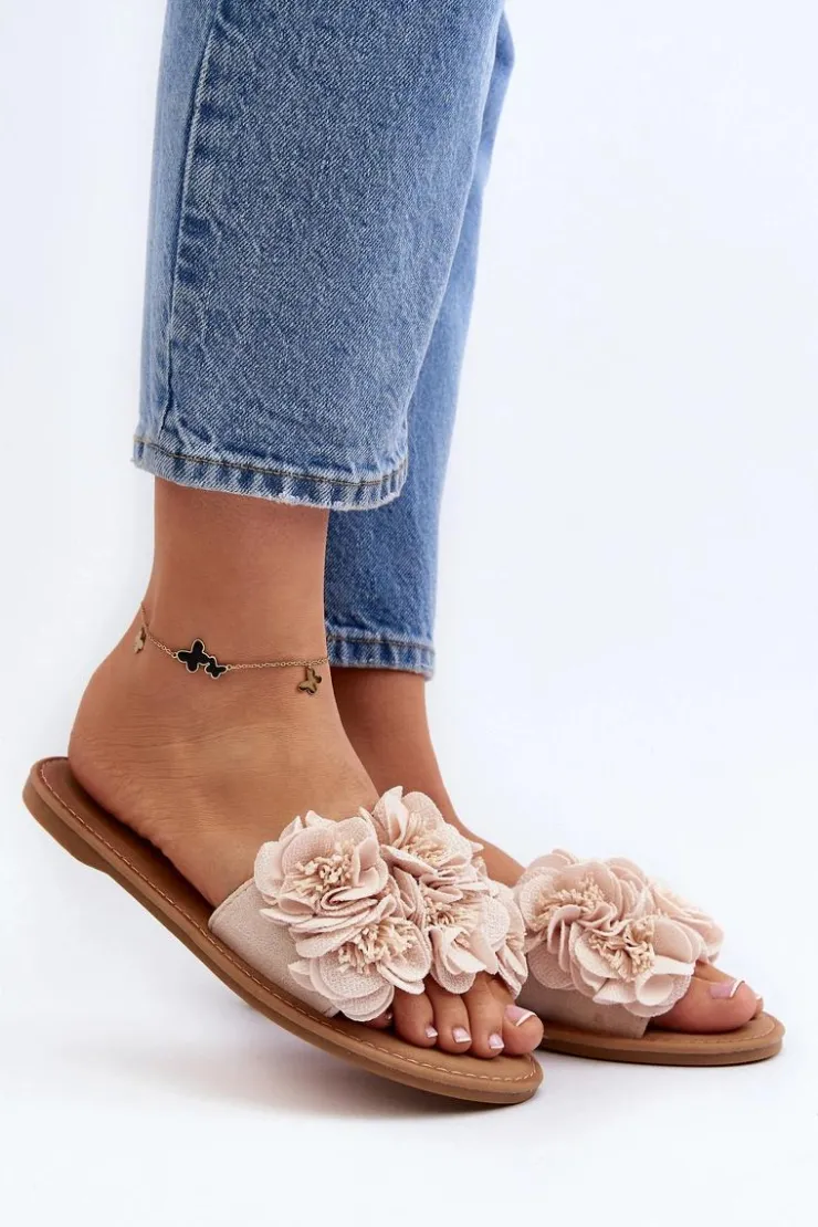 New Boto Damskie Klapki Z Kwiatkami Beżowe Eelfan