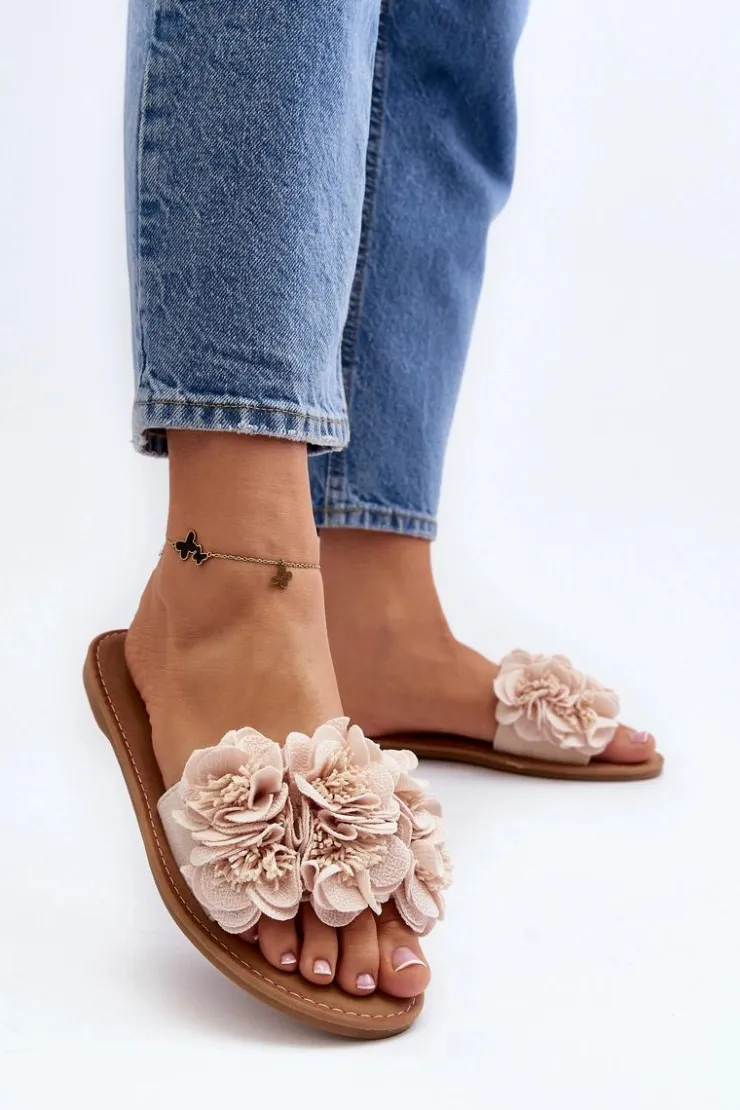 New Boto Damskie Klapki Z Kwiatkami Beżowe Eelfan