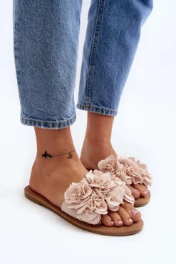 New Boto Damskie Klapki Z Kwiatkami Beżowe Eelfan