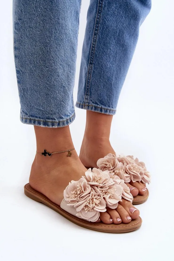 New Boto Damskie Klapki Z Kwiatkami Beżowe Eelfan