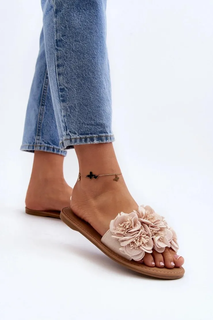 New Boto Damskie Klapki Z Kwiatkami Beżowe Eelfan