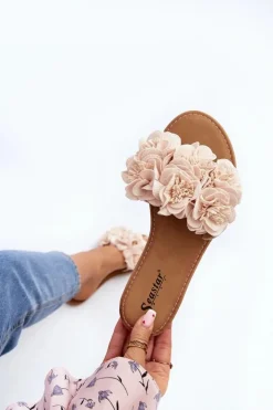 New Boto Damskie Klapki Z Kwiatkami Beżowe Eelfan