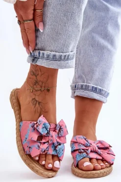 Discount Boto Damskie Klapki Z Materiałową Kokardą Różowe Blossom