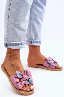 Discount Boto Damskie Klapki Z Materiałową Kokardą Różowe Blossom