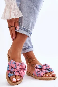 Discount Boto Damskie Klapki Z Materiałową Kokardą Różowe Blossom