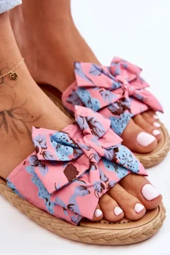 Discount Boto Damskie Klapki Z Materiałową Kokardą Różowe Blossom