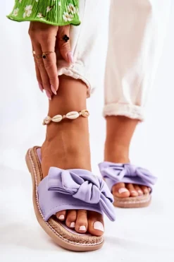 Boto Klapki Damskie Klasyczne*Damskie Klapki Z Materiałową Kokardą Fioletowe Ginna