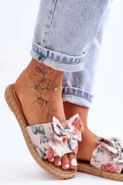 Damskie Boto Damskie Klapki Z Materiałową Kokardą Beżowe Blossom